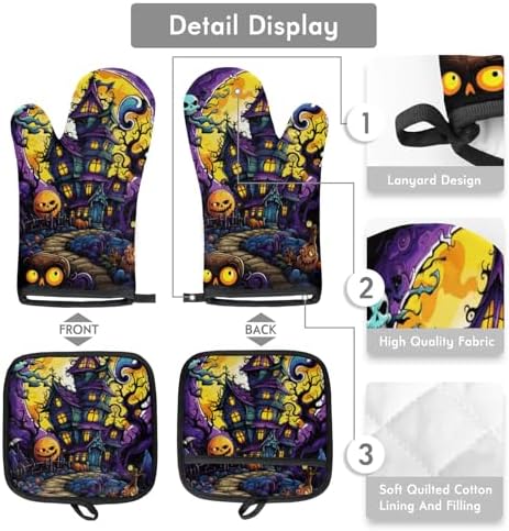 F Plaid Halloween Castle Oven Mitts and Pot Holder Set