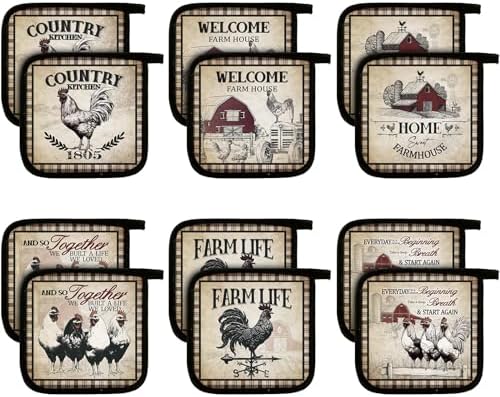 Bencailor 12 Pcs Farmhouse Rooster Potholders