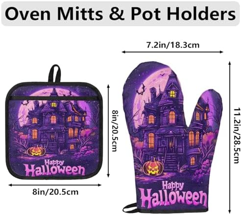 Tropical Life Halloween Pumpkin Bat Oven Mitts 4-Piece Set
