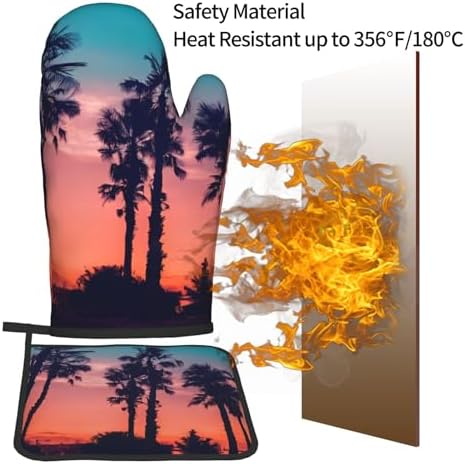 Palm Tree Sunset Oven Mitt and Pot Holder Set