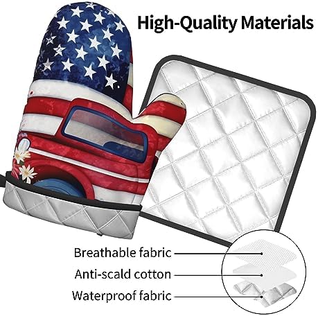Quopvn 4th of July Patriotic USA Flag Oven Mitts Pot Holders 2pcs Set
