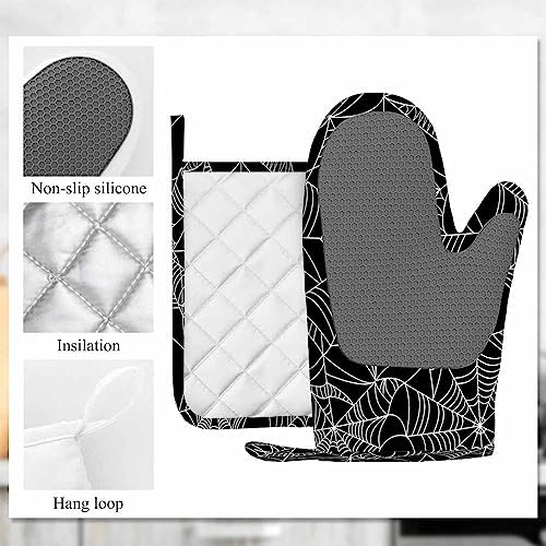 Mxocom Black and White Oven Mitts and Pot Holders Set