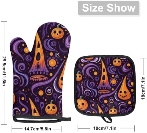 Halloween Pattern Oven Mitts Pot Holders Set for Baking BBQ