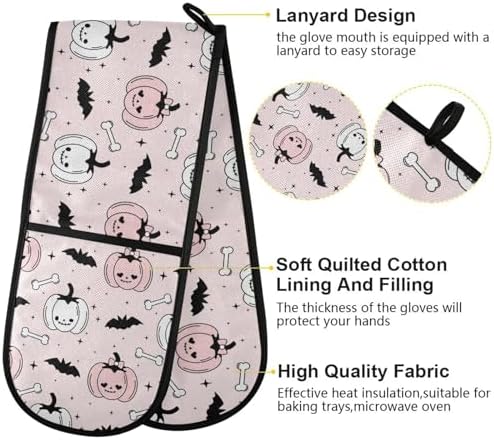 Double Oven Mitts Halloween Pink pumpkin Bats heat-resistant oven glove