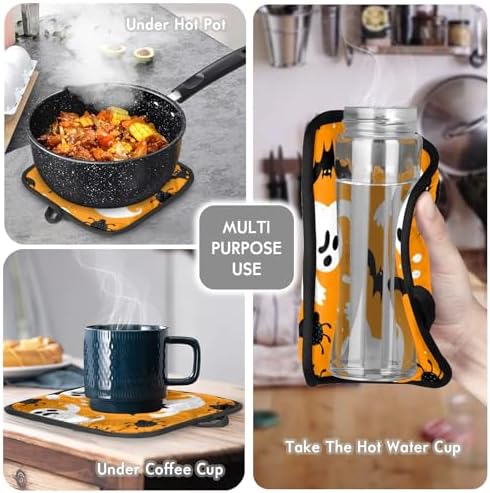 Aglebo Halloween Ghost Spider Oven Mitts Pot Holders Set of 2