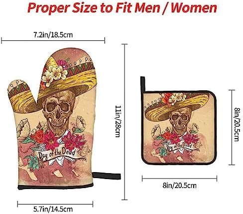 SSOIU Day of the Dead Halloween Oven Mitts Pot Holders Set