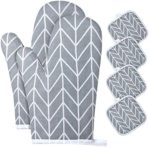 AUAUY 6-Piece Oven Mitts Set with Non-Slip Silicone