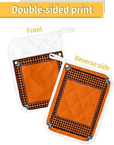 Halloween Skeleton Buffalo Plaid Potholders Set of 5
