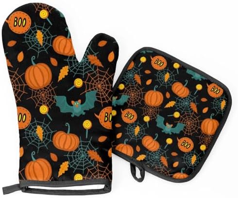 Kawaii Halloween Bat Pumpkin Oven Mitts Set of 2