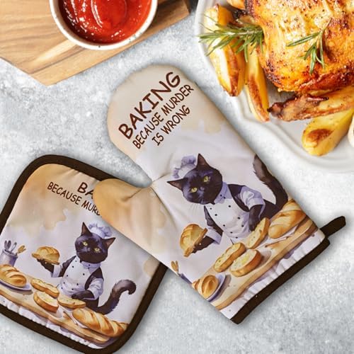 steward Cat Oven Mitt Set with Humor Make Baking Fun