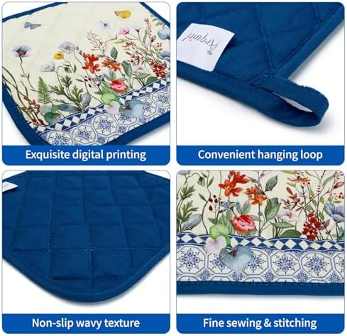 Retro Wildflowers Oven Mitt Set Heat-Resistant Cooking Tools for Kitchen Use