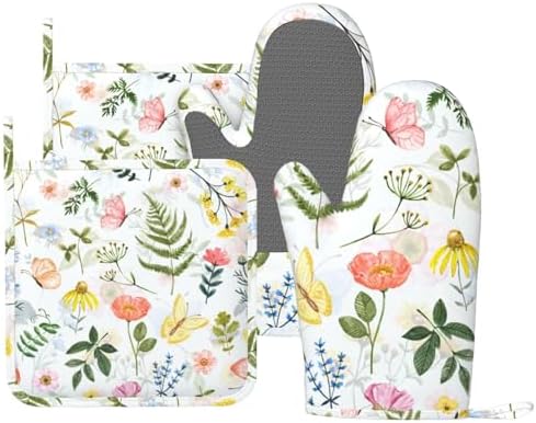 DONMYER Wildflowers Butterfly Oven Mitt Set 4 pcs