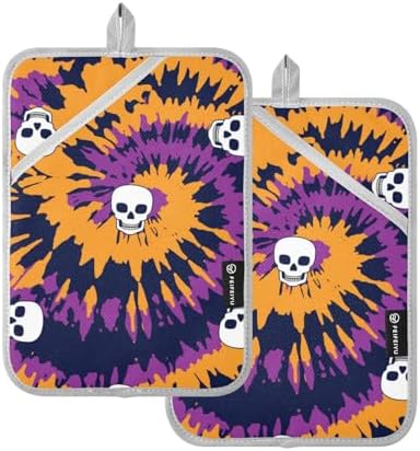 OurVii Tie Dye Spiral Circle Skull Pot Holder Set