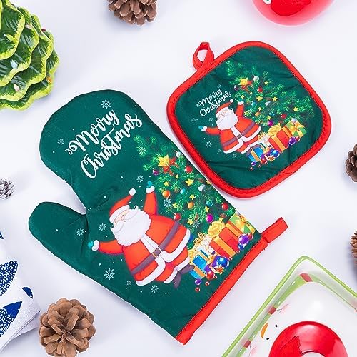 Merry Christmas Oven Mitts Pot Holder Set Chefs Helper