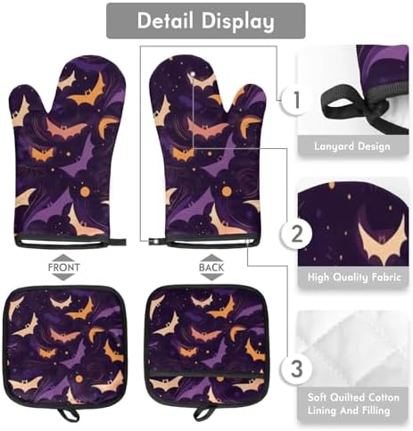 Halloween Cute Bats Oven Mitts Pot Holders Set of 2