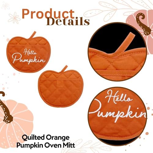 A1U Orange Pumpkin Shaped Oven Mitt Set of 2