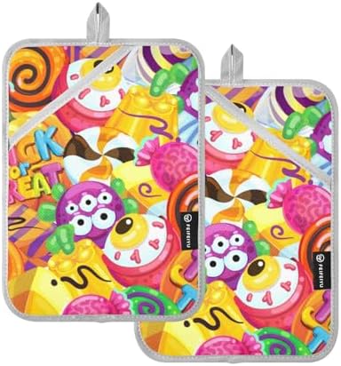2Pcs Trick Or Treat Pot Holder Set Non-Slip Potholders with Pockets