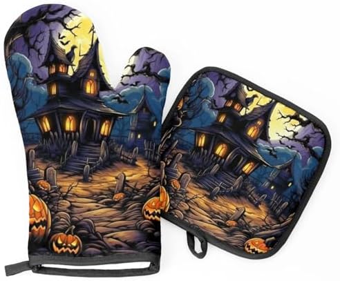 Aglebo Halloween Castle Oven Mitts Set of 2