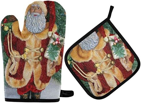 Exnundod African American Santa Oven Mitts Pot Holders Set 2PCS