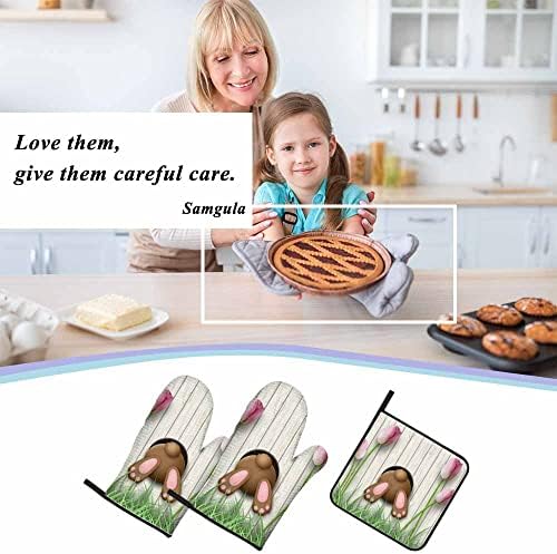 Adorable Brown Bunny Oven Mitts Pot Holder Set for Baking Cooking