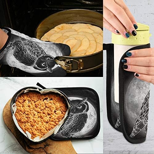 Halloween Animal Owl Potholders Oven Mitts Set