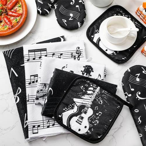 Comfortable Oven Mitts Pot Holders Set with Music Note Patterns