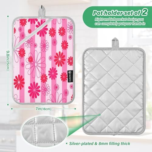 Kcldeci Spring Flowers 2Pack Pot Holder Set Heat-Resistant Oven Mitts