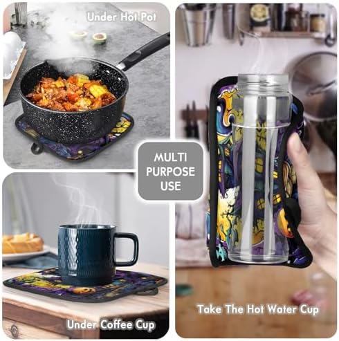 F Plaid Halloween Castle Oven Mitts and Pot Holder Set