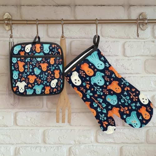 Cute Halloween Ghost Oven Mitts and Pot Holders Set of 2