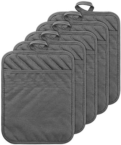 GROBRO7 5Pack Cotton Potholders Heat Resistant Grey