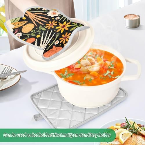 OurVii 2-Piece Halloween Seamless Pattern Bone and Floral Elements Potholders Set
