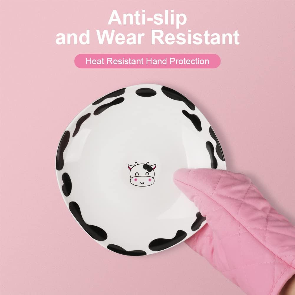 AUAUY Pink Oven Mitt Heat Resistant Non-Slip Kitchen Gloves