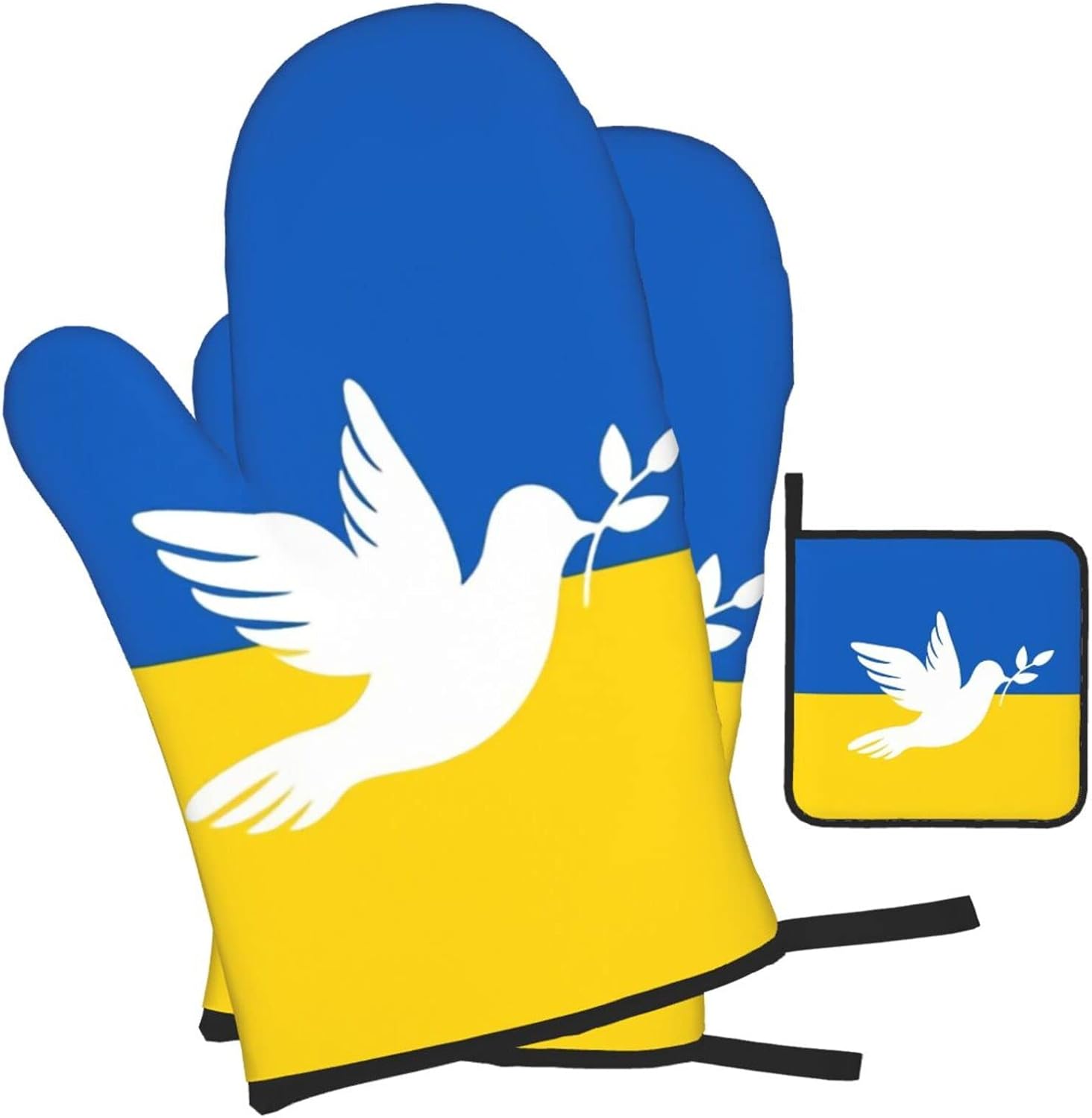 Dove Ukraine Flag Oven Mitts and Pot Holders Set