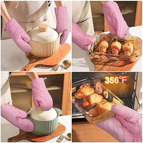 AUAUY Pink Oven Mitt Heat Resistant Non-Slip Kitchen Gloves