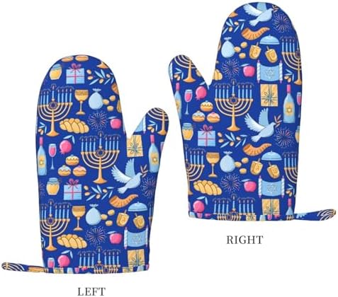 Happy Hanukkah Silicone Oven Mitts for Kitchen Baking BBQ
