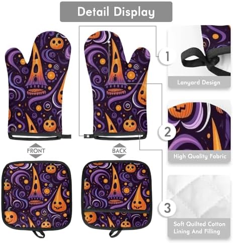 Halloween Pattern Oven Mitts Pot Holders Set for Baking BBQ