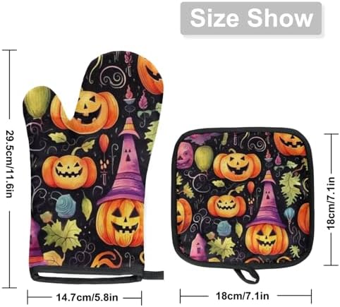 Halloween pumpkin leaves oven mitts and pot holders set