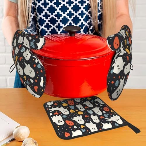 Halloween Stove Ghost Oven Mitts and Pot Holders Set of 3