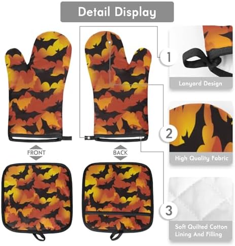 Halloween Bats Oven Mitts and Pot Holder Set