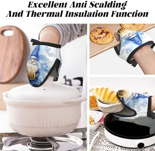 Hanukkah Gnome Silicone Oven Mitts Heat Resistant Kitchen Gloves