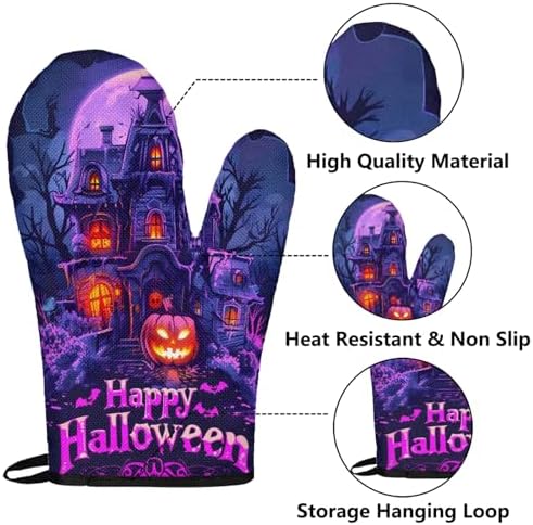 TropicalLife Happy Halloween Oven Mitts and Pot Holders 4Pcs Set