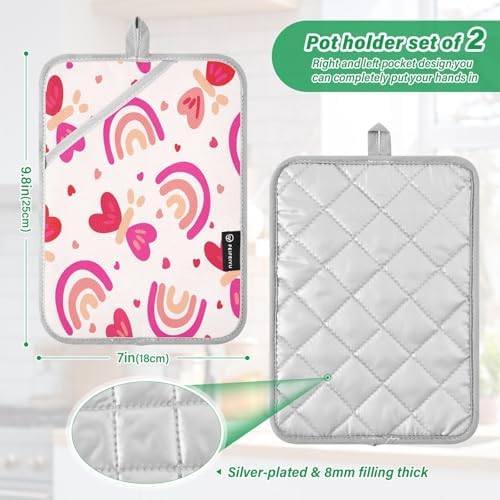 KCLDECI Butterfly Rainbows Hearts Potholders 2-Pack