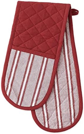 DII Double Strip Chefs Oven Mitt Heat-Resistant Cotton Padded 35x75 Barn Red