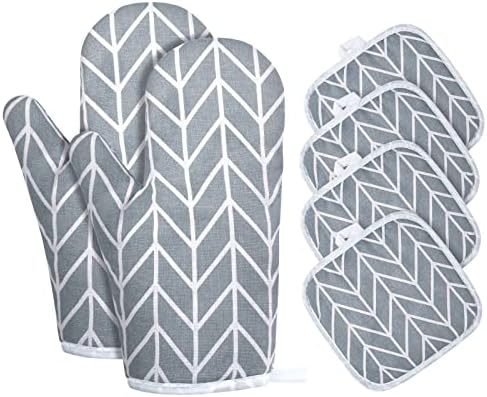 AUAUY 6-Piece Oven Mitts Set with Non-Slip Silicone
