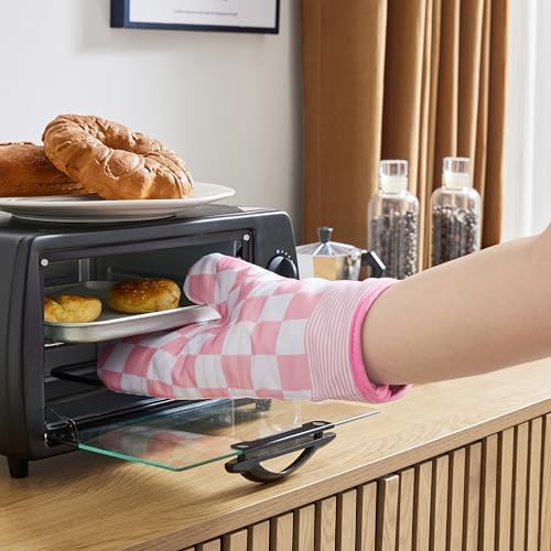Pink Checkered Oven Mitts Heat Resistant Heat-Insulated Knoxville Kitchen Cookware Protection