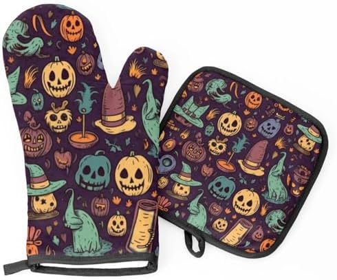 Halloween Abstract Pumpkins Oven Mitts Pot Holders