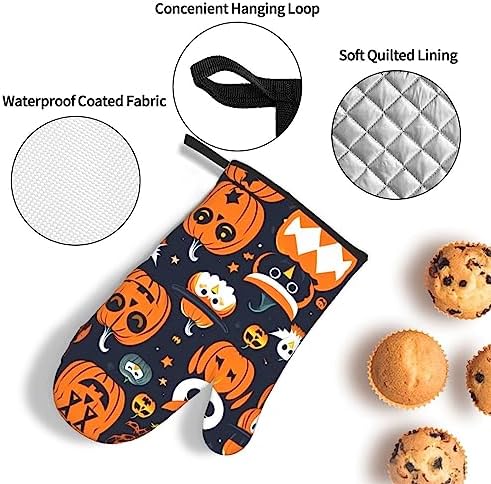 Trick Or Treat Halloween Owl Ghost Pumpkin Oven Mitts - Durable Waterproof Set
