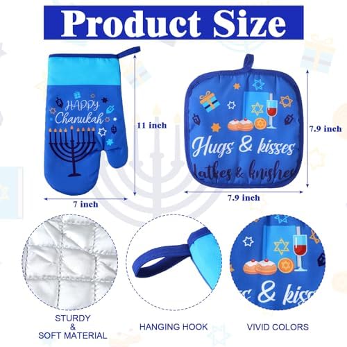 Hanukkah Baking Apron Set with Oven Mitts Potholders