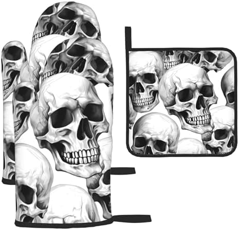 Halloween Skull Oven Mitts Pot Holders for Day of the Dead