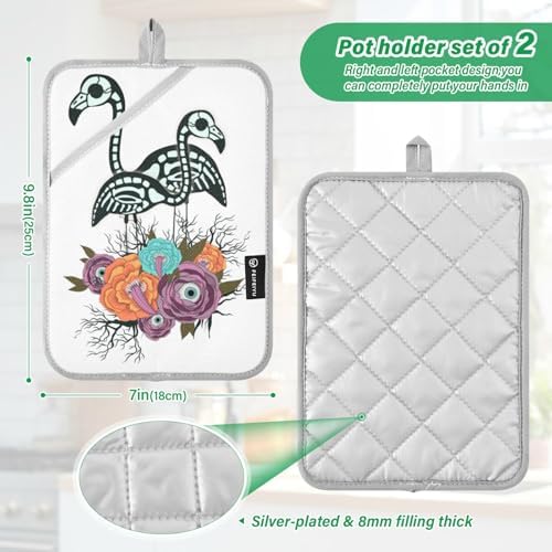 OurVii 2-Piece Flamingo Skeleton Pot Holder Set Heat-Resistant Non-Slip